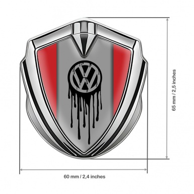 VW Bodyside Domed Emblem Silver Crimson Base Dripping Brush Effect