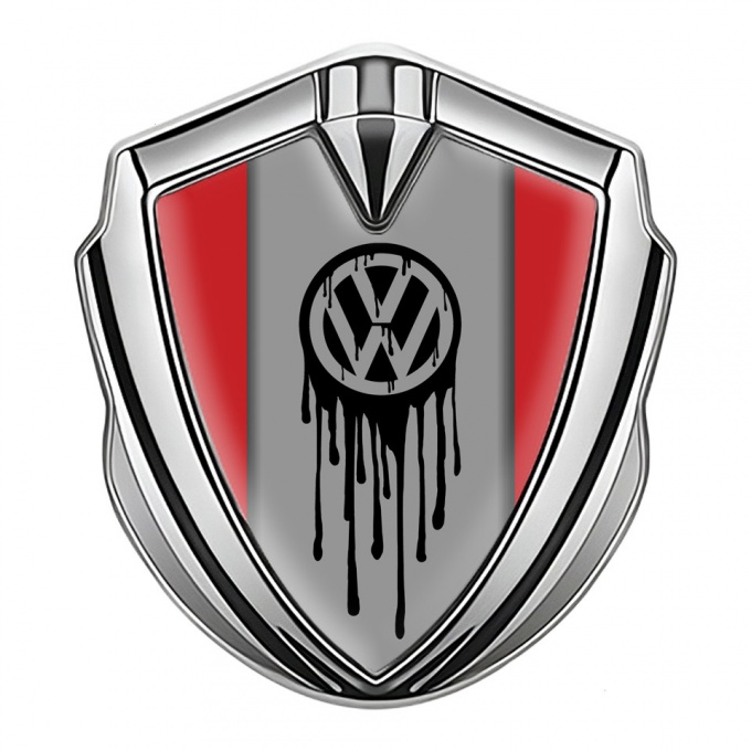 VW Bodyside Domed Emblem Silver Crimson Base Dripping Brush Effect