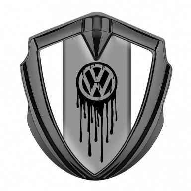 VW Emblem Metal Badge Graphite White Base Dripping Brush Effect