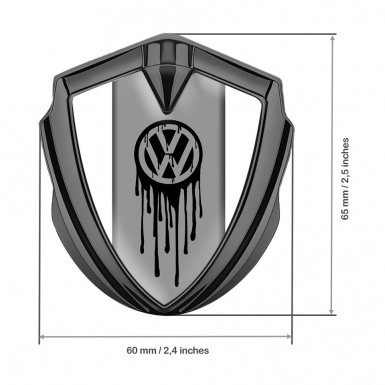 VW Emblem Metal Badge Graphite White Base Dripping Brush Effect