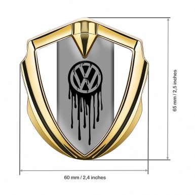 VW Emblem Metal Badge Gold White Base Dripping Brush Effect