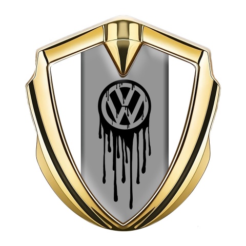 VW Emblem Metal Badge Gold White Base Dripping Brush Effect