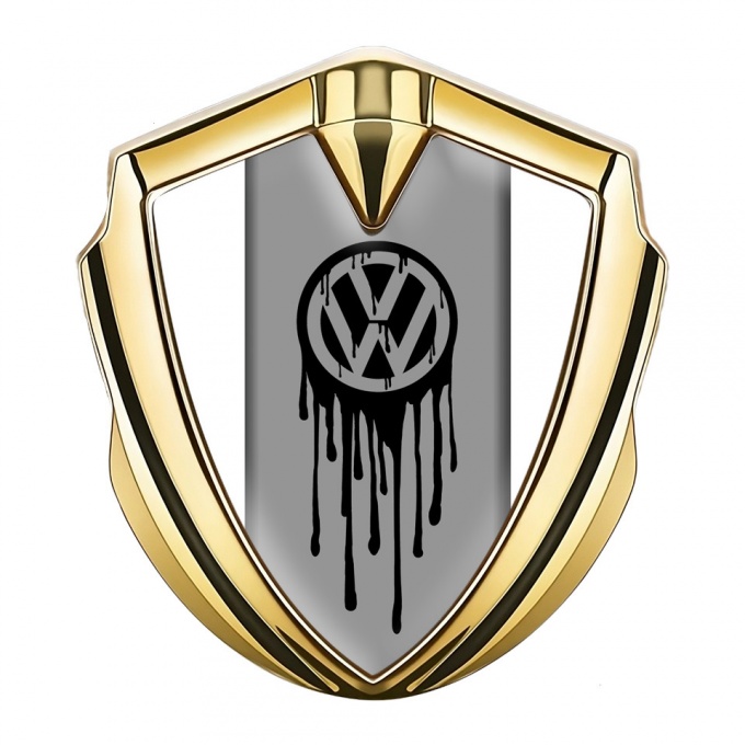 VW Emblem Metal Badge Gold White Base Dripping Brush Effect