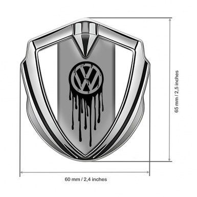 VW Emblem Metal Badge Silver White Base Dripping Brush Effect