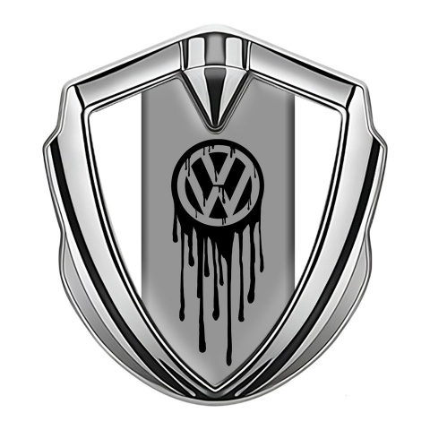 VW Emblem Metal Badge Silver White Base Dripping Brush Effect