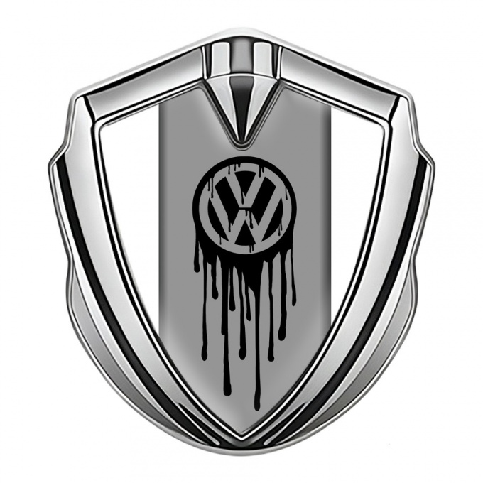 VW Emblem Metal Badge Silver White Base Dripping Brush Effect