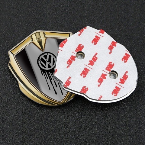 VW Domed Emblem Gold Black Base Dripping Logo Edition