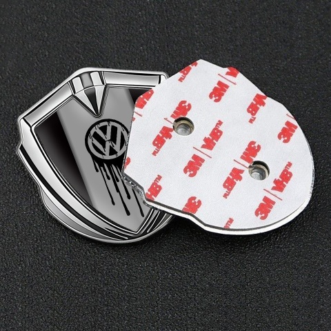 VW Domed Emblem Silver Black Base Dripping Logo Edition