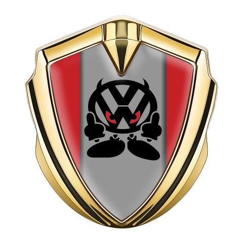VW Metal Domed Emblem Gold Red Base Evil Character Logo Edition