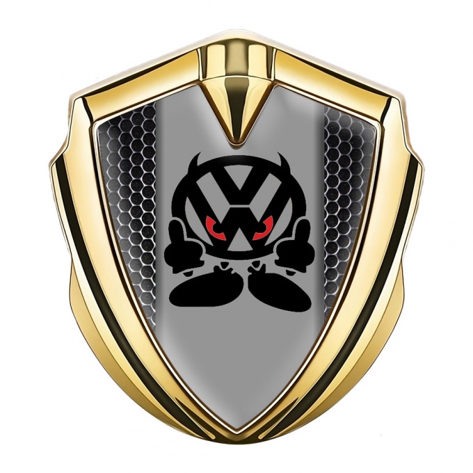 VW Emblem Badge Self Adhesive Gold Metal Grate Evil Logo Edition