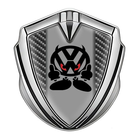 VW Metal Emblem Self Adhesive Silver Dark Carbon Evil Logo Design