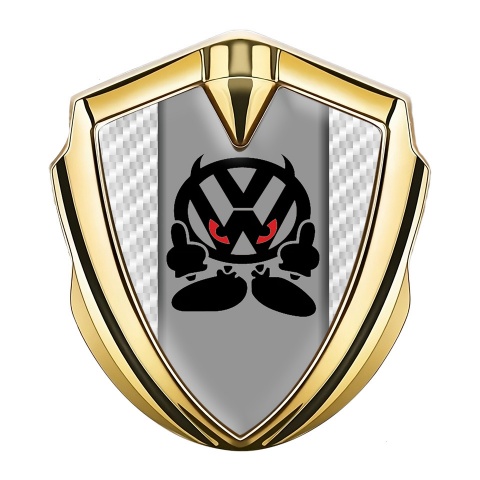 VW Fender Emblem Badge Gold White Carbon Evil Logo Design