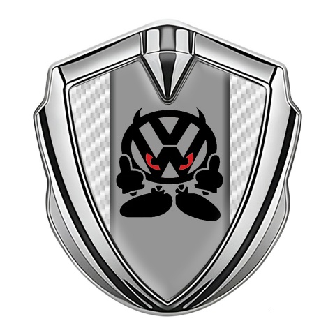 VW Fender Emblem Badge Silver White Carbon Evil Logo Design