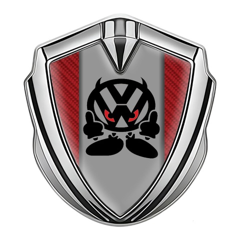 VW Emblem Trunk Badge Silver Red Carbon Evil Logo Design