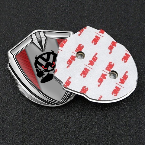 VW Emblem Trunk Badge Silver Red Carbon Evil Logo Design