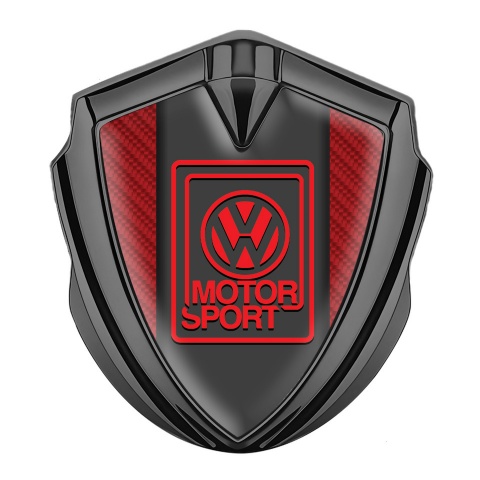 VW Domed Emblem Graphite Red Carbon Outline Motorsport Logo