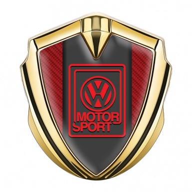 VW Domed Emblem Gold Red Carbon Outline Motorsport Logo