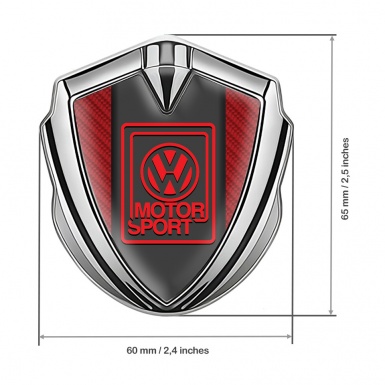 VW Domed Emblem Silver Red Carbon Outline Motorsport Logo