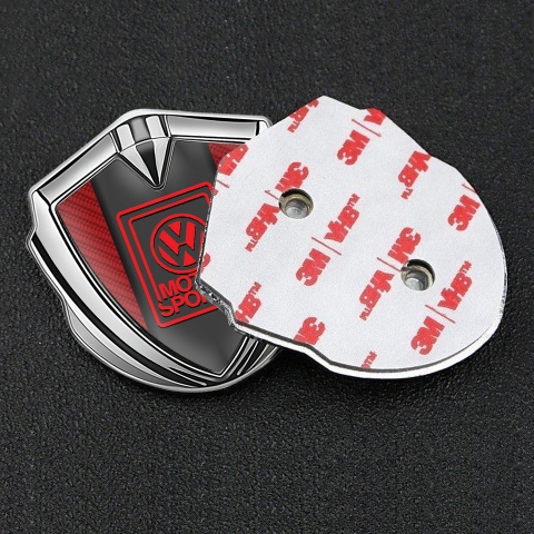 VW Domed Emblem Silver Red Carbon Outline Motorsport Logo