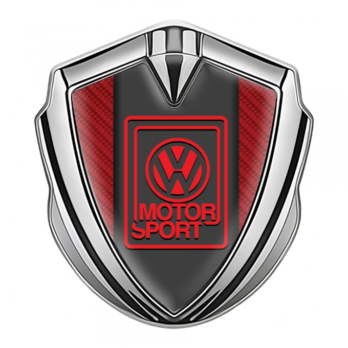 VW Domed Emblem Silver Red Carbon Outline Motorsport Logo