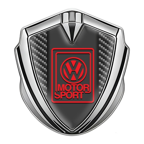 VW Emblem Metal Badge Silver Dark Carbon Motorsport Edition