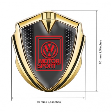 VW Metal Domed Emblem Gold Dark Mesh Red Motorsport Logo