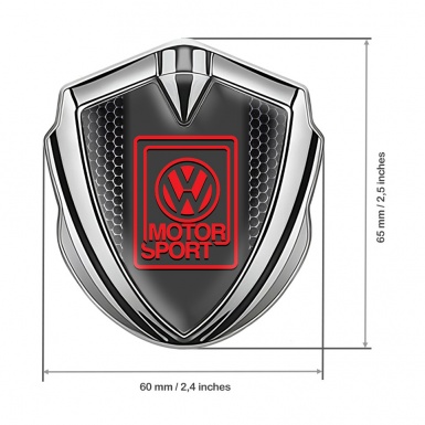 VW Metal Domed Emblem Silver Dark Mesh Red Motorsport Logo
