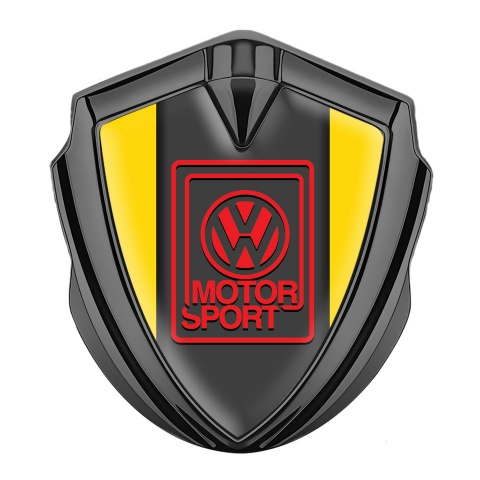 VW Emblem Fender Badge Graphite Yellow Frame Red Motorsport Edition