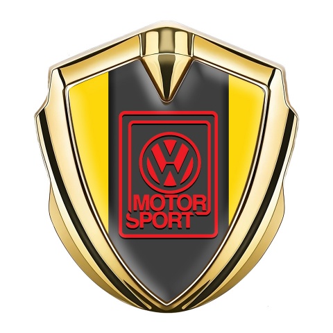 VW Emblem Fender Badge Gold Yellow Frame Red Motorsport Edition