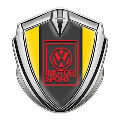 VW Emblem Fender Badge Silver Yellow Frame Red Motorsport Edition