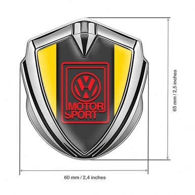 VW Emblem Fender Badge Silver Yellow Frame Red Motorsport Edition