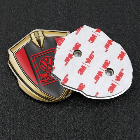 VW Emblem Badge Self Adhesive Gold Red Base Outline Motorsport Logo
