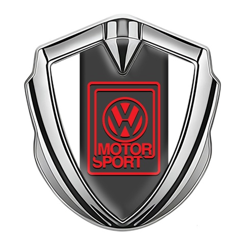 VW Emblem Fender Badge Silver White Base Red Motorsport Logo