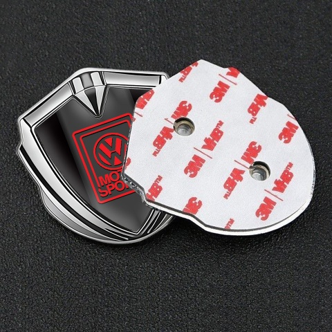 VW Metal Emblem Self Adhesive Silver Black Fill Red Motorsport Logo