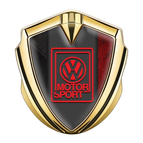 VW Emblem Ornament Gold Scratched Red Frame Motorsport Logo