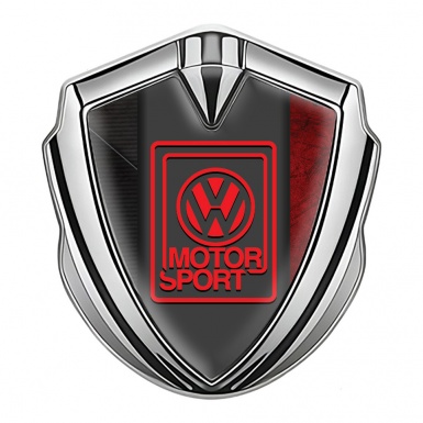 VW Emblem Ornament Silver Scratched Red Frame Motorsport Logo