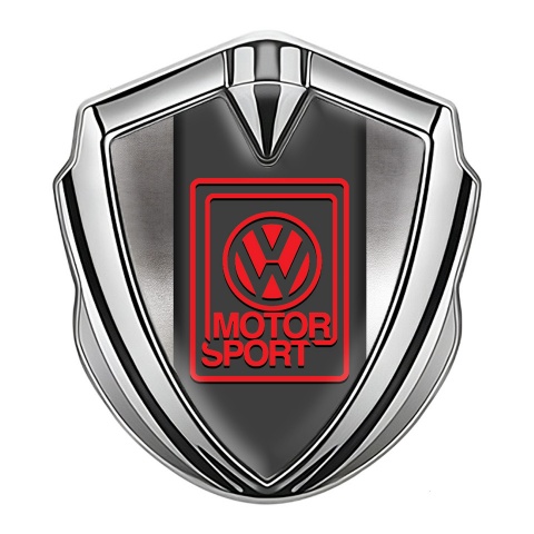 VW Emblem Car Badge Silver Polished Metal Motorsport Edition