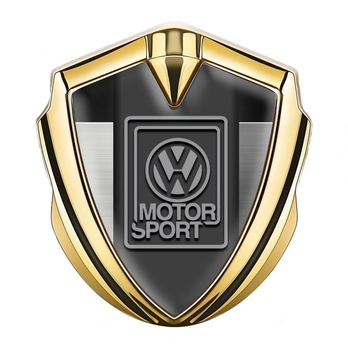 VW Metal Emblem Self Adhesive Gold Brushed Frame Grey Logo