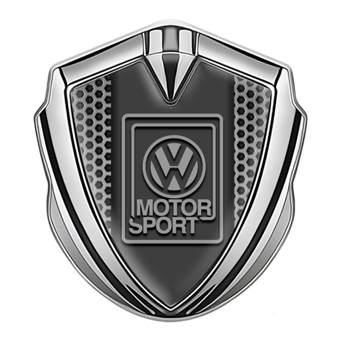 VW Emblem Trunk Badge Silver Honeycomb Grey Motorsport Logo