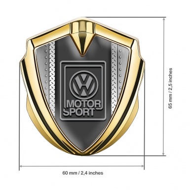 VW Metal Emblem Badge Gold Steel Frame Grey Motorsport Logo