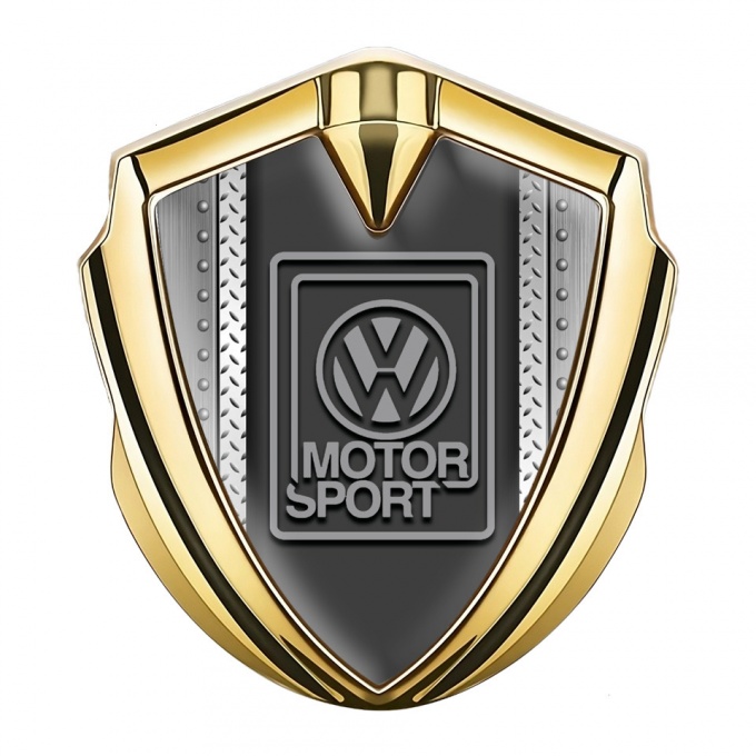 VW Metal Emblem Badge Gold Steel Frame Grey Motorsport Logo