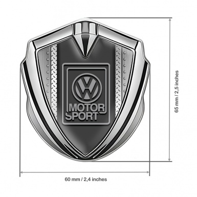 VW Metal Emblem Badge Silver Steel Frame Grey Motorsport Logo