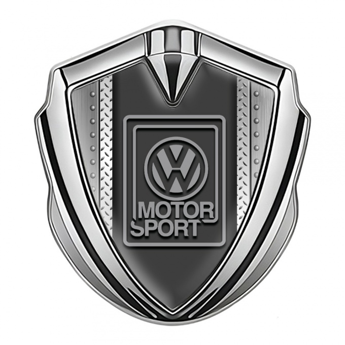 VW Metal Emblem Badge Silver Steel Frame Grey Motorsport Logo