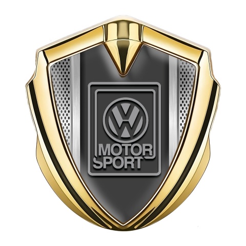 VW Domed Emblem Badge Gold Metallic Frame Grey Motorsport Logo