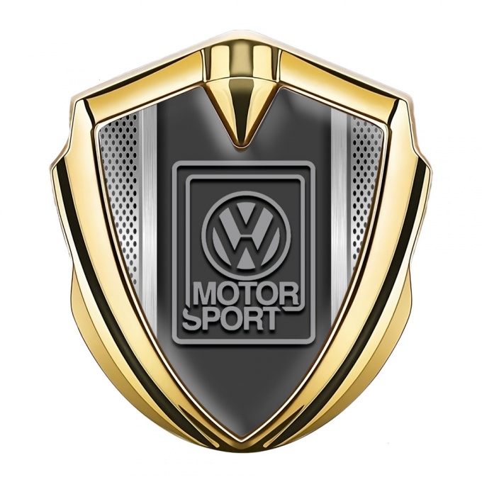 VW Domed Emblem Badge Gold Metallic Frame Grey Motorsport Logo