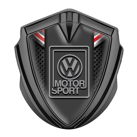 VW Emblem Badge Self Adhesive Graphite Red Ribbon Grey Logo Edition
