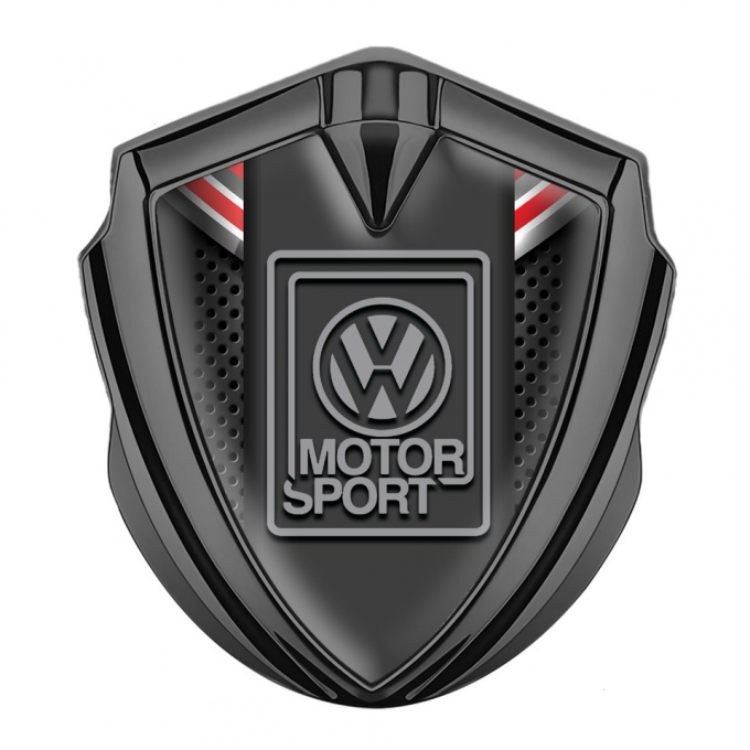 VW Emblem Badge Self Adhesive Graphite Red Ribbon Grey Logo Edition