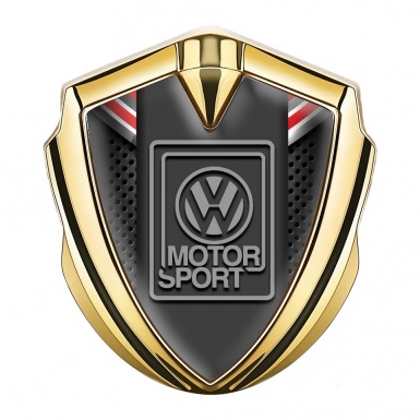 VW Emblem Badge Self Adhesive Gold Red Ribbon Grey Logo Edition