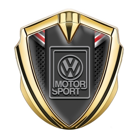 VW Emblem Badge Self Adhesive Gold Red Ribbon Grey Logo Edition