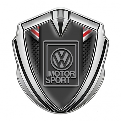 VW Emblem Badge Self Adhesive Silver Red Ribbon Grey Logo Edition